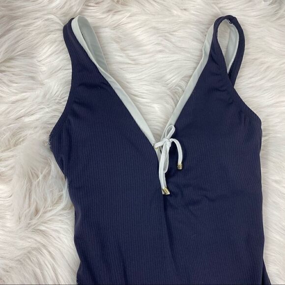 Nautica Navy  Ribbed With White Trim One Piece - Picture 3 of 9